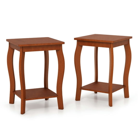 Barara King Dining Table,Side Table,Nightstand,15 Inch 2-Tier Square End Table with Storage Shelf Set of 2-Walnut