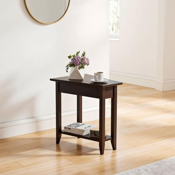 Barara King Dining Table,Side Table,Nightstand,2-Tier Wedge Narrow End Table with Storage Shelf and Solid Wood Legs-Espresso