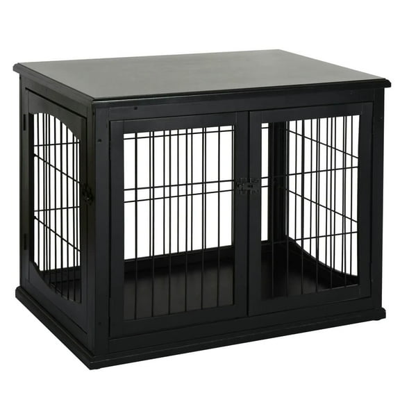 Barara King Dog House,Pet House,Dog Crate Furniture, Small Dog Cage End Table with Two Opening Sides, Lockable Door,Black