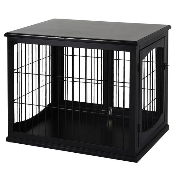 Barara King Dog House,Pet House,Dog Crate,Small Dog Cage End Table with Two Opening Sides, Lockable Door, Black