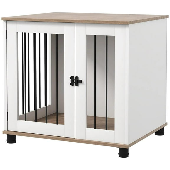 Barara King Dog House,Pet House,Dog Kennel Furniture Side End Table Indoor with Lockable Door,Walnut Brown