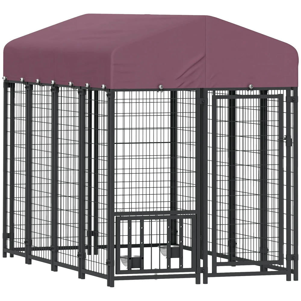 Barara King Dog House,Pet House,Outdoor Dog Kennel with 360° Rotating & 4 Levels Adjustable Bowls, Waterproof Cover