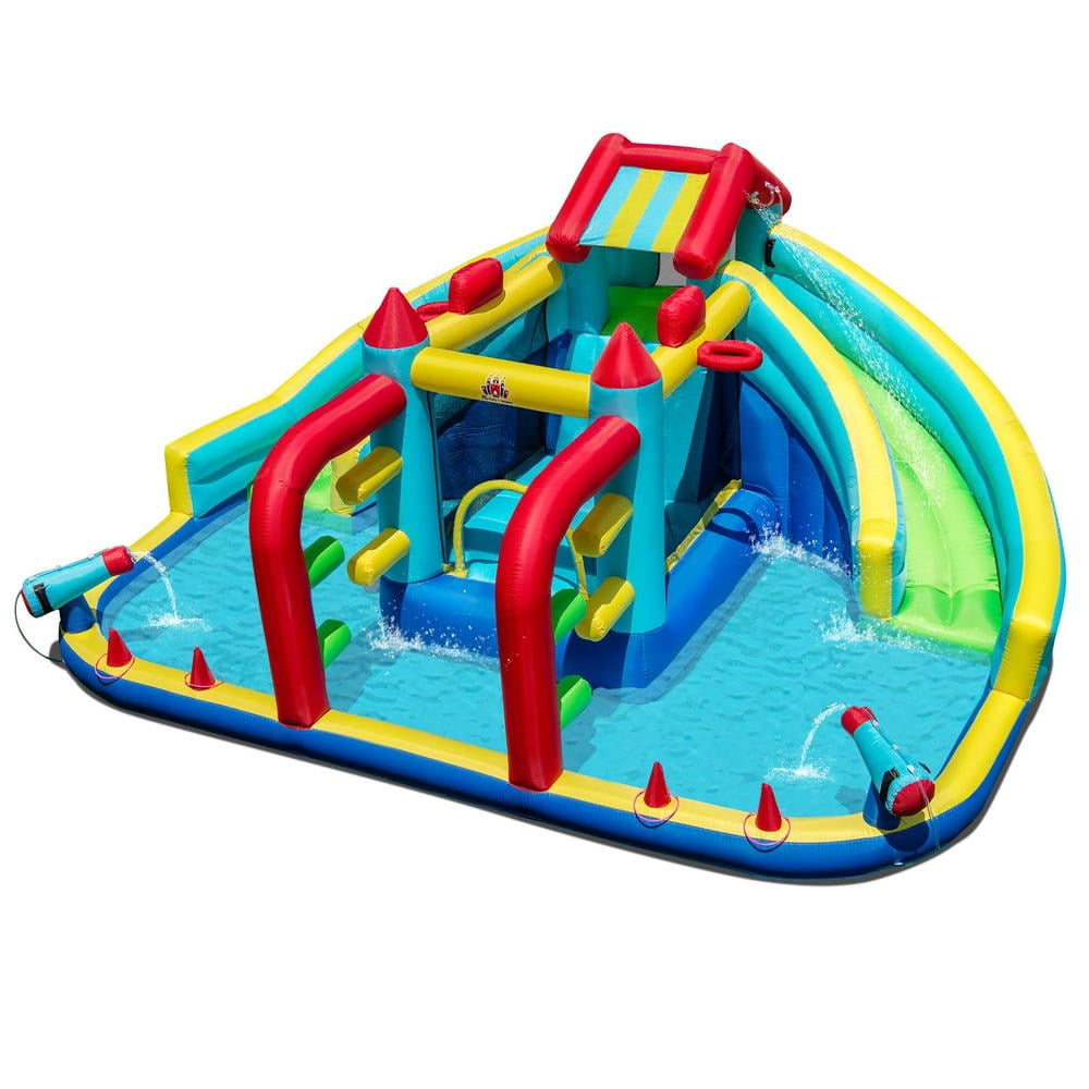 Barara King Double Inflatable Water Slides Bounce House with Obstacle Course and Basketball Hoops, Outdoor Bouncy Castle for Outdoor, Kids, Yard, Multicolor