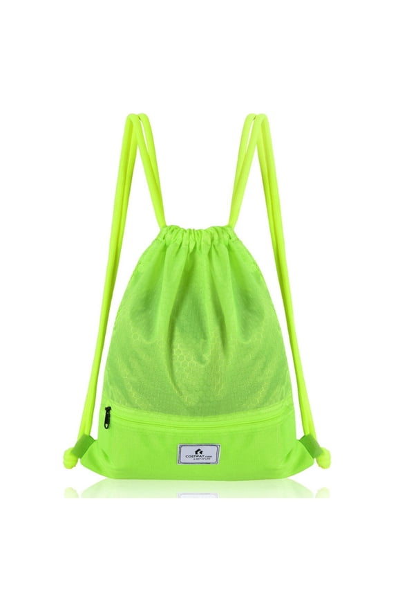 Drawstring Backpack, Drawstring Tote Bag pack Sack,Drawstring Backpack String Bag Foldable Sports Sack with Zipper Pocket-Green