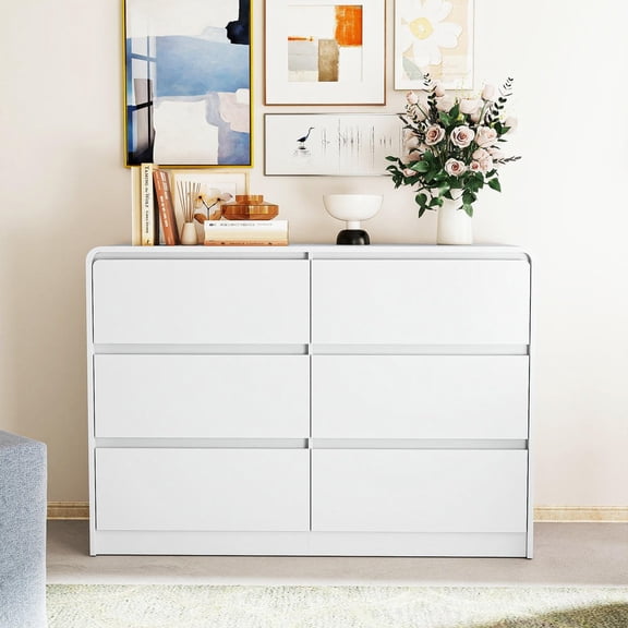 Barara King Dresser with Rounded Corner and Smooth Bottom Slide Rail, Chest of Drawers Organizer Unit with Top Board 200LB and Drawer 44LB Capacity for Bedroom, Living Room, White