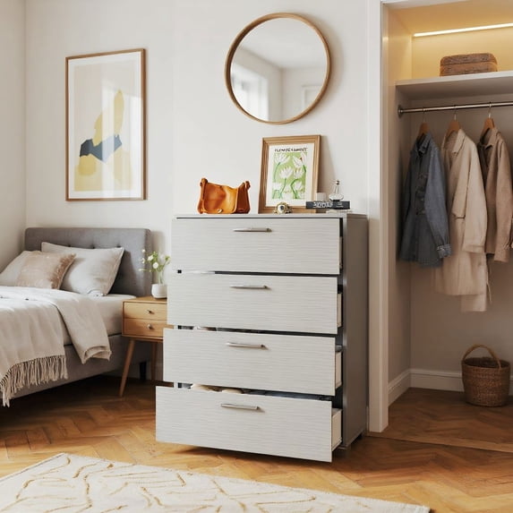 Barara King Dresser, Storage Organization, Chest of Drawers,4 Drawer Storage Cabinet with Metal Legs Handles with Anti-Toppling Devices-Gray