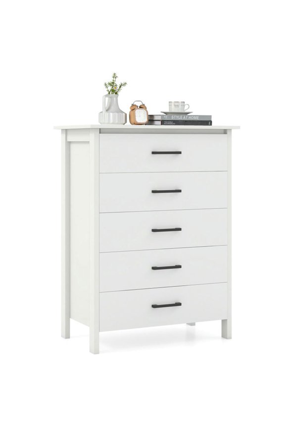 Dresser, Storage Organization, Chest of Drawers,Modern 5-Drawer Multipurpose Chest Dresser with Metal Handles-White