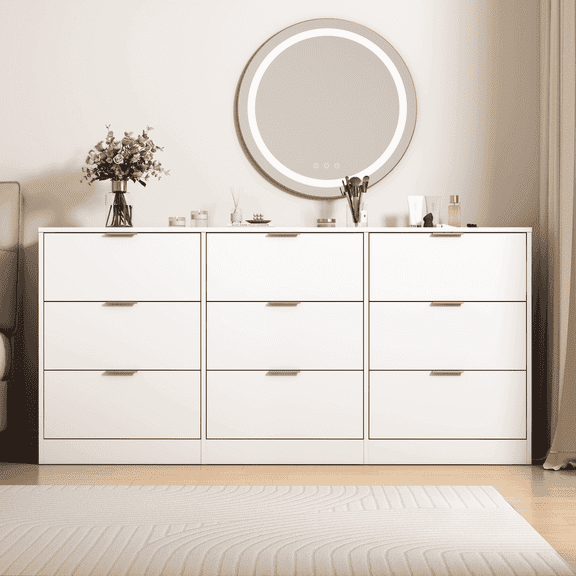 Barara King Dresser, Storage Organization, Chest of Drawers,White 9 Drawer Dresser, 63" Large Deep Chest of Drawers for Bedroom, Living Room, Hallway