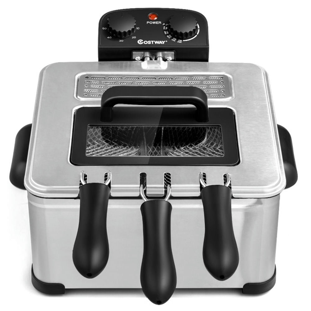 Barara King Electric Deep Fryer 5.3QT/21-Cup Stainless Steel 1700W with Triple Basket
