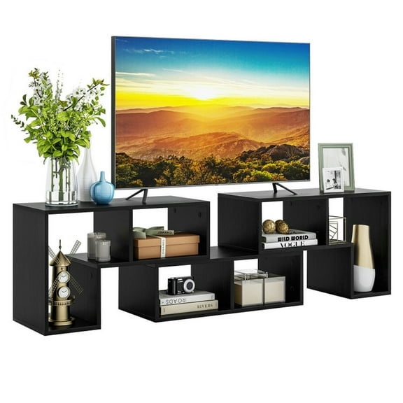 Barara King Entertainment Center,3 Pieces Adjustable TV Stand for TVs up to 65 Inch with Shelves-Mixed Black
