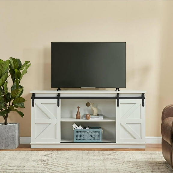 Barara King Entertainment Center, TV Console Table,58" Farmhouse TV Stand and Entertainment Center for Televisions up to 65 Inchs,White
