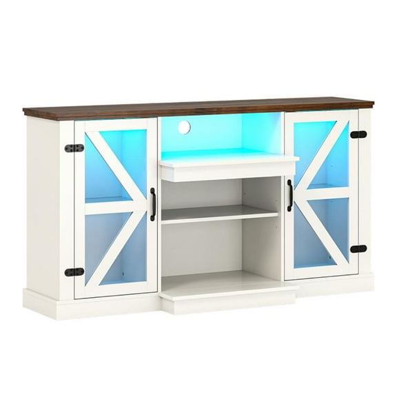 Barara King Entertainment Center, TV Console Table,59 Inches Media Console Table with 3-Level Shelves and 22 Dynamic Modes-White