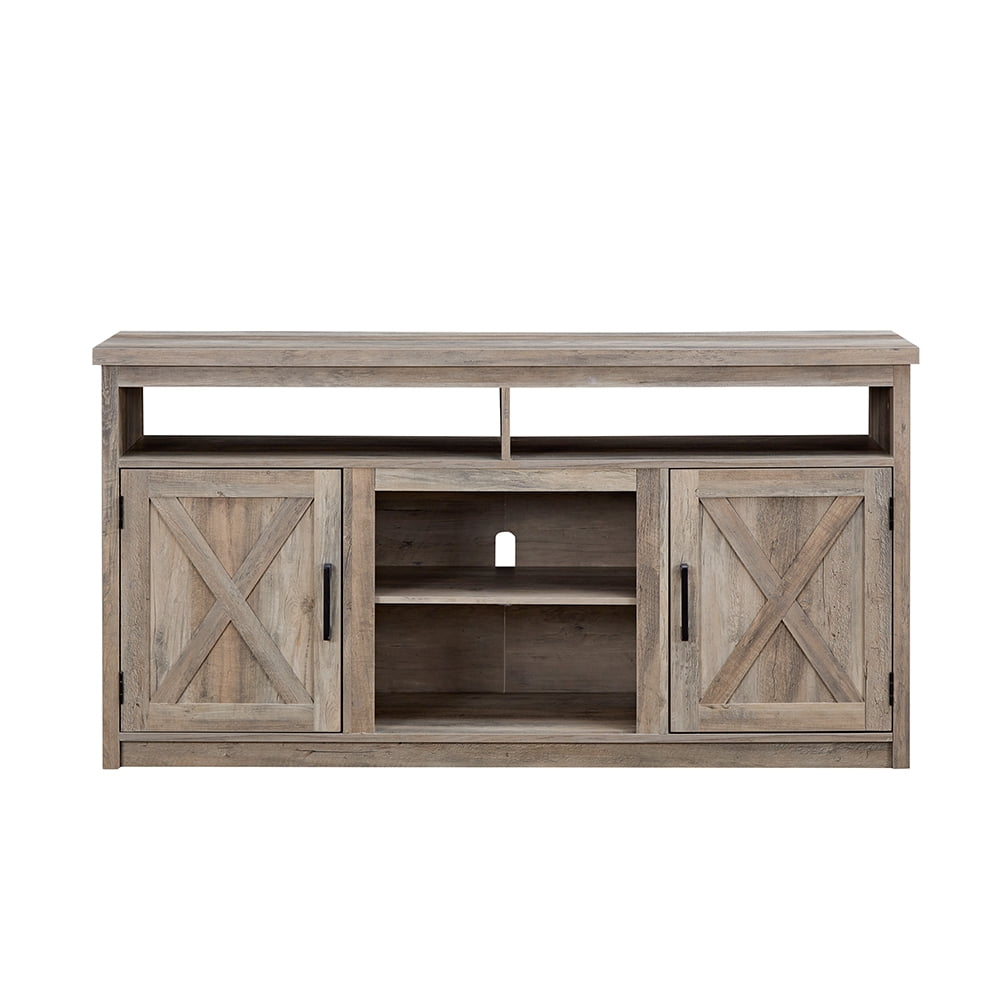 Gray Wash MDF Farmhouse Barn Door TV Media Stand with Cabinet