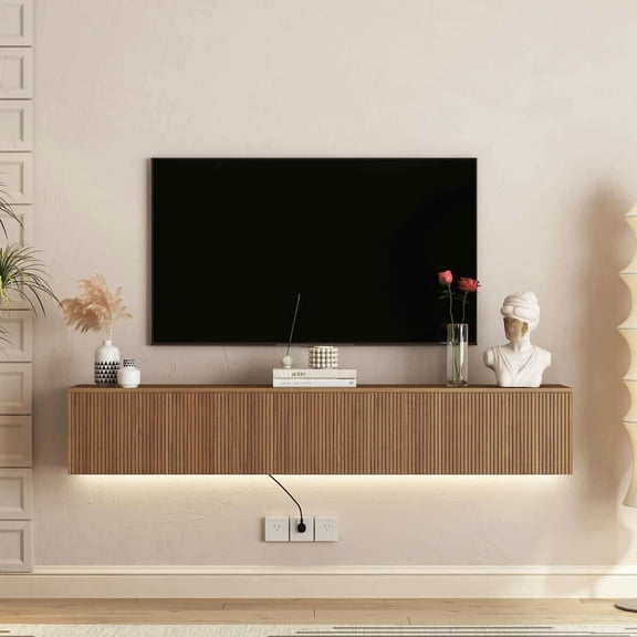 Barara King Entertainment Center, TV Console Table,Floating TV Stand Wall Mounted with 16 Color LEDs,69" Modern Entertainment Center for 55 60 65" TV, Brown