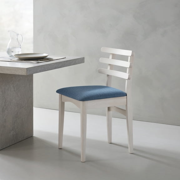 Barara King Fabric Side Chairs Set of 2 with Padded Seat and Rubber Wood Frame for Kitchen, Breakfast Nook, Dining Room Seating, White