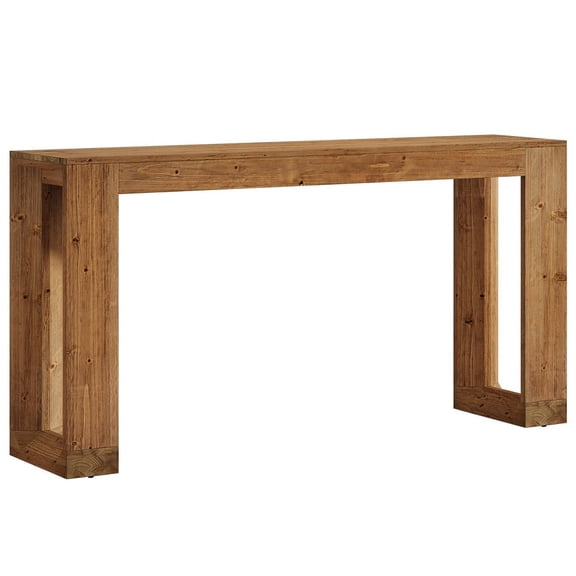 Barara King Farmhouse Bar Table with Wood Counter Height and Pub Table Design, 63 Inch Coffee Bar Unit for Kitchen, Living Room and Entertainment, Brown