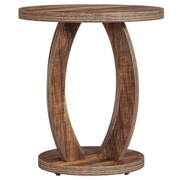Barara King Farmhouse Round End Table with Storage and Round Tabletop, Couch Side Table for Living Room, Bedroom, Small Space, Dark Brown