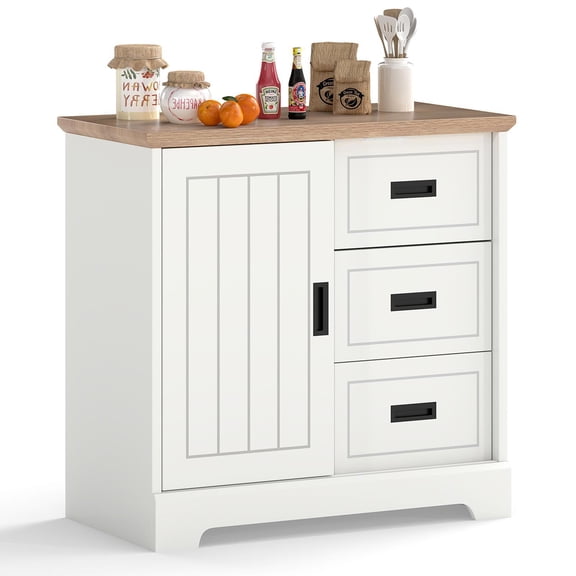 Barara King Farmhouse Sideboard Buffet with Sliding Doors, Kitchen Storage Cabinet for Dining Room, Kicthen, Living Room, Restaurant, White