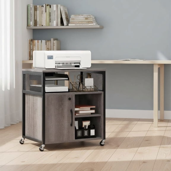 Barara King File Cabinet, File Stroage Organizer,File Cabinet on Wheels with Charging Station and Cable Management Hole-Gray
