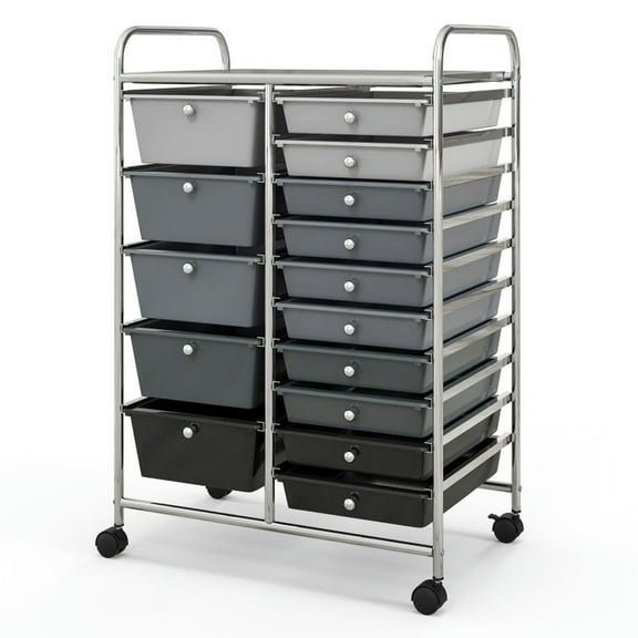 Barara King File Cabinet, Filing Cabinet Organizer,15-Drawer Utility Rolling Organizer Cart Multi-Use Storage-Black & Gray