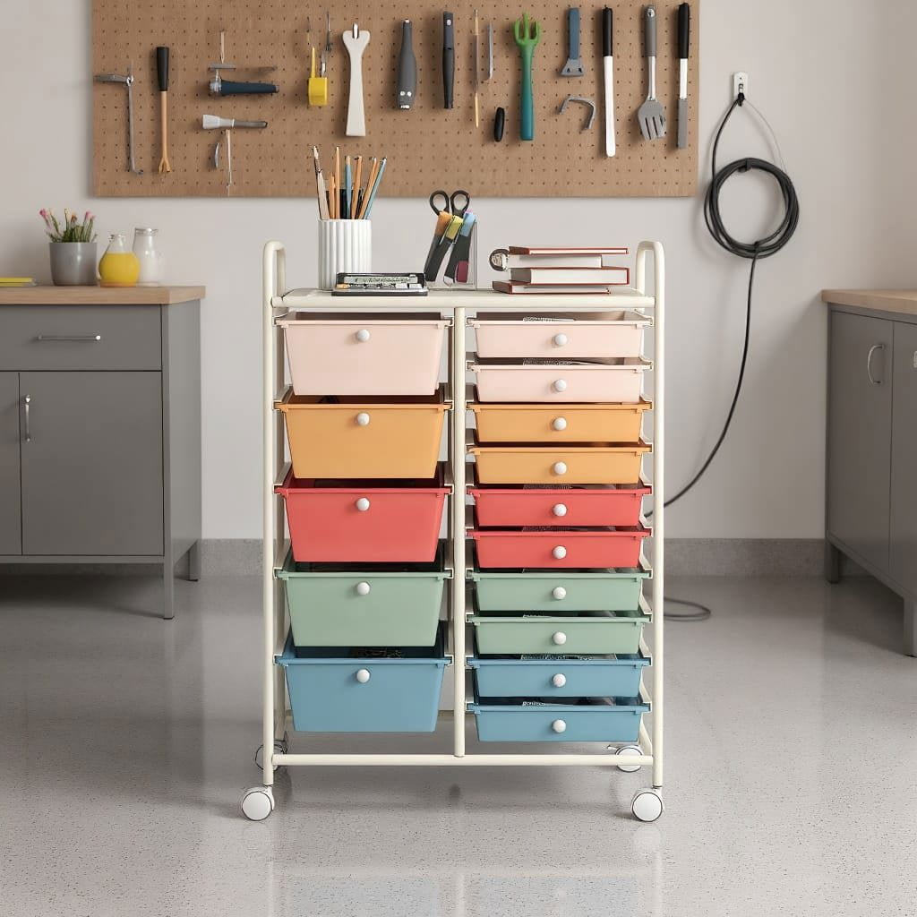Barara King File Cabinet, Filing Cabinet Organizer,15-Drawer Utility Rolling Organizer Cart Multi-Use Storage-Deep Multicolor