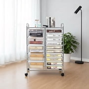 Barara King File Cabinet, Filing Cabinet Organizer,15 Drawers Rolling Storage Cart Organizer-clear