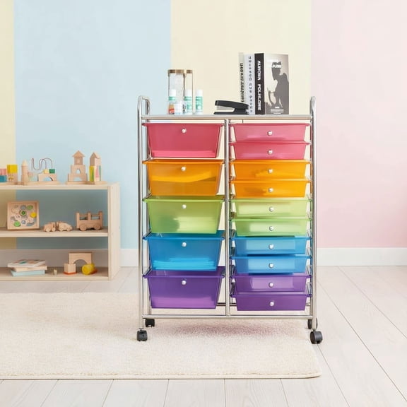 Barara King File Cabinet, Filing Cabinet Organizer,15 Drawers Rolling Storage Cart Organizer