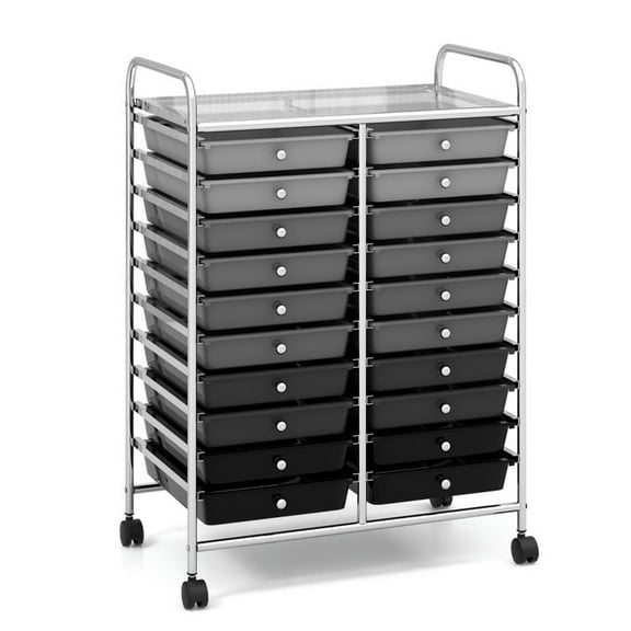 Barara King File Cabinet, Filing Cabinet Organizer,20 Drawers Rolling Storage Cart Studio Organizer-Black & Gray