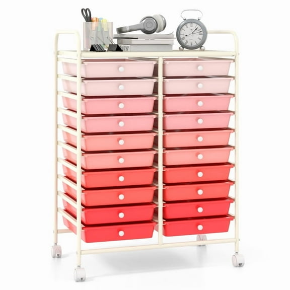 Barara King File Cabinet, Filing Cabinet Organizer,20 Drawers Rolling Storage Cart Studio Organizer-Pink
