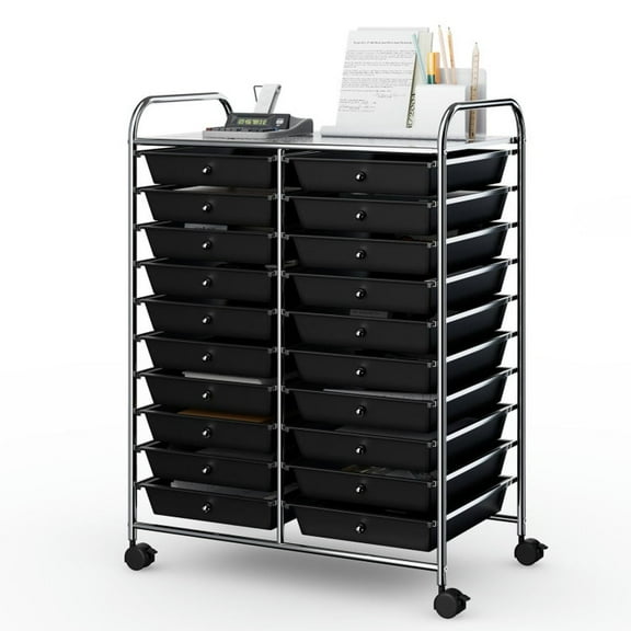 Barara King File Cabinet, Filing Cabinet Organizer,20 Drawers Storage Rolling Cart Studio Organizer-Black