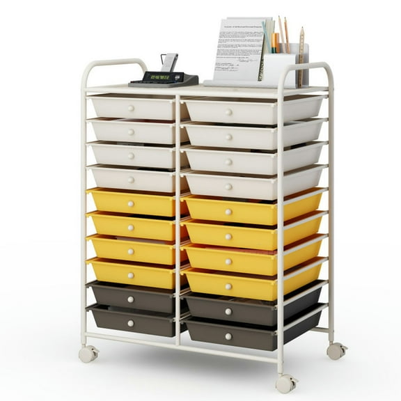 Barara King File Cabinet, Filing Cabinet Organizer,20 Drawers Storage Rolling Cart Studio Organizer-Yellow