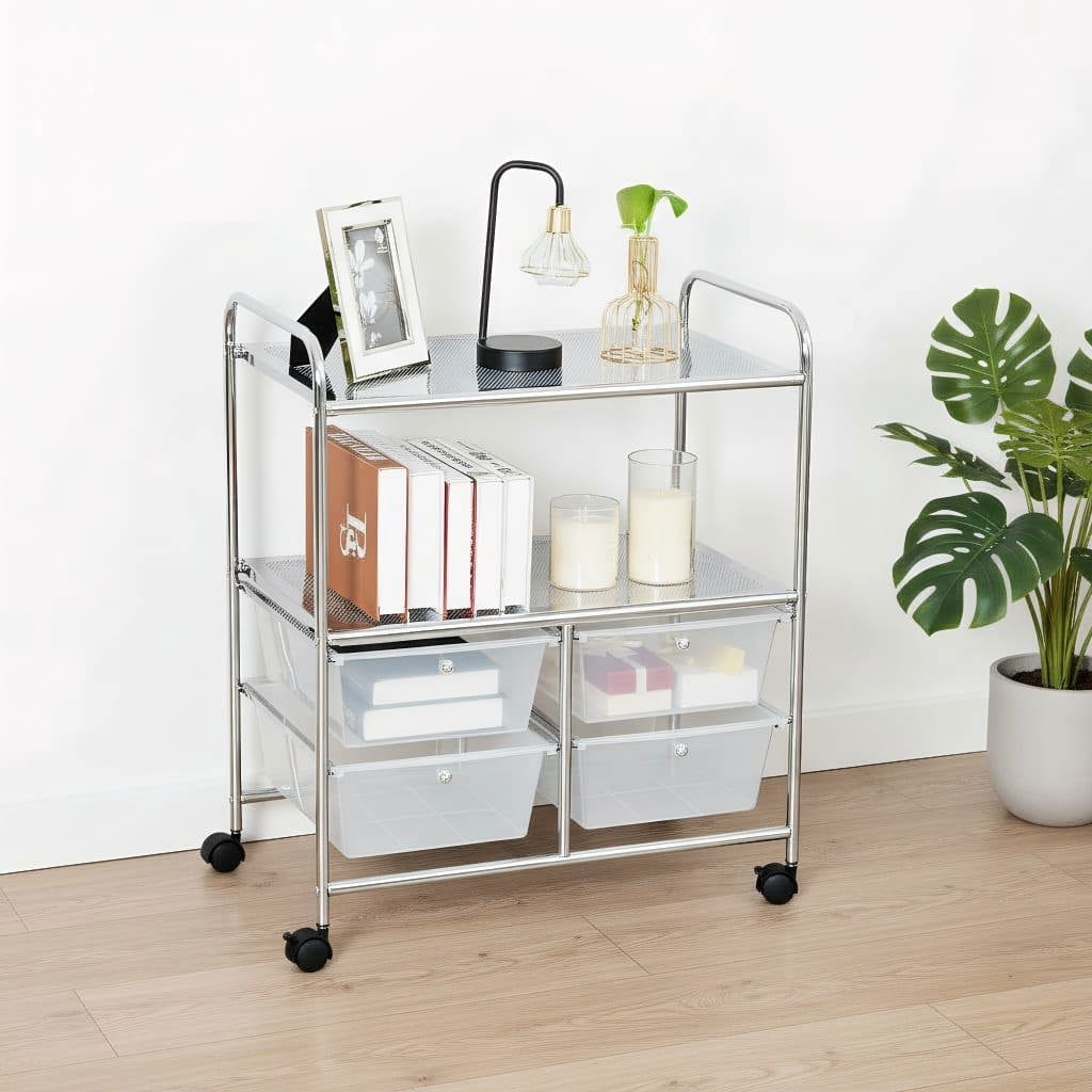 Barara King File Cabinet, Filing Cabinet Organizer,4 Drawers Shelves Rolling Storage Cart Rack-Clear