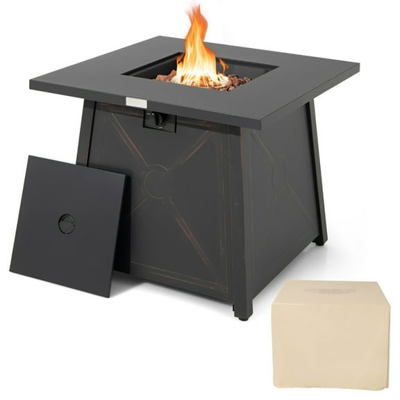 Barara King Fire Pit,Firebowl,30 Inch Square Propane Gas Fire Table with Waterproof Cover