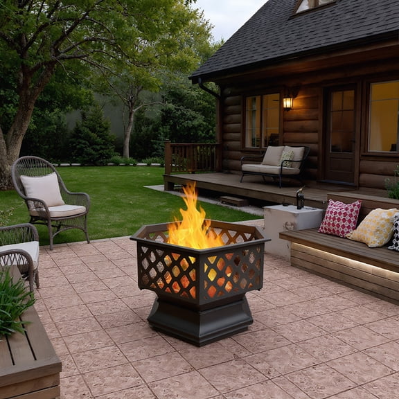 Barara King Fire Pit, Smokeless Fire Pit,22" Hexagonal Shaped Iron Brazier Wood Burning Fire Pit for Backyard Poolside