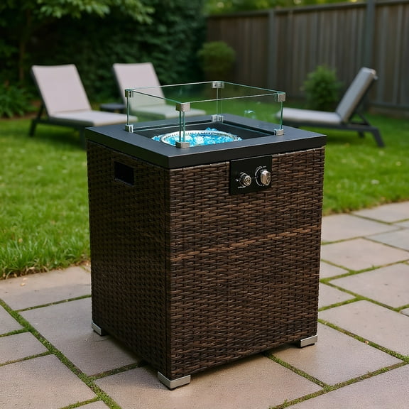 Barara King Fire Pit, Smokeless Fire Pit,Wicker Fire Pit Column with Glass Wind Guard