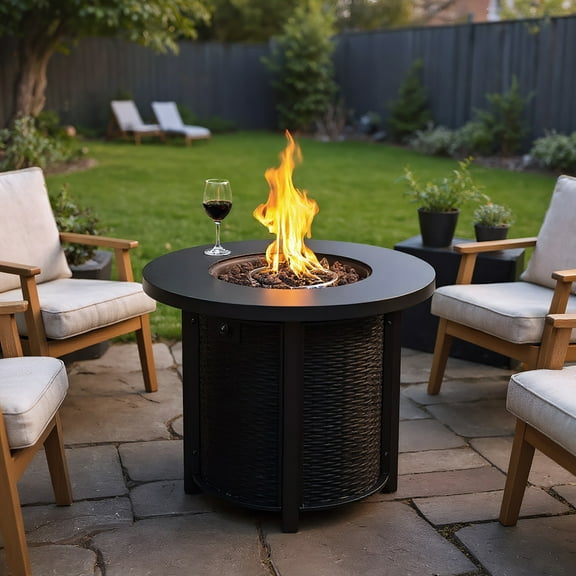 Barara King Fire Pit Table, Smokeless Fire Pit Table, Fire Basin, 30" Propane Round Fire Table, 40000BTU Propane Fire Pit Table