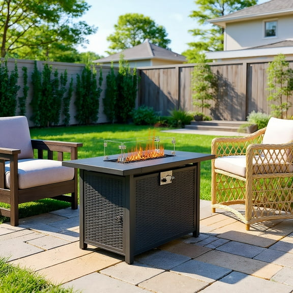 Barara King Fire Pit Table, Smokeless Fire Pit Table, Fire Basin, 43" Fire Table, 50000 BTU Gas Firepit with Volcanic Stone, Black