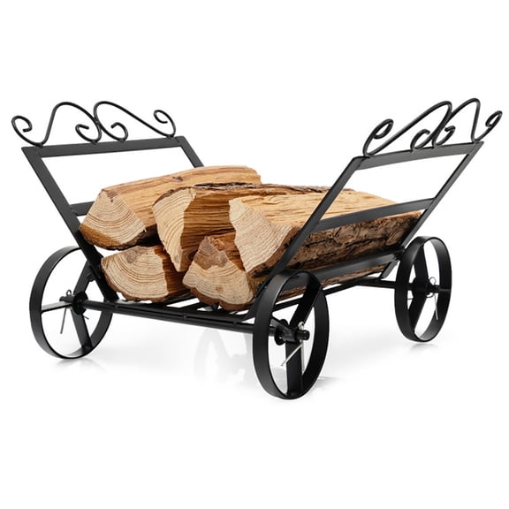 Barara King Fire Pit Wood Holders,Firewood Storage Rack Firewood Rack Decorative Rustproof Steel Fireplace Log Holder with Wheels
