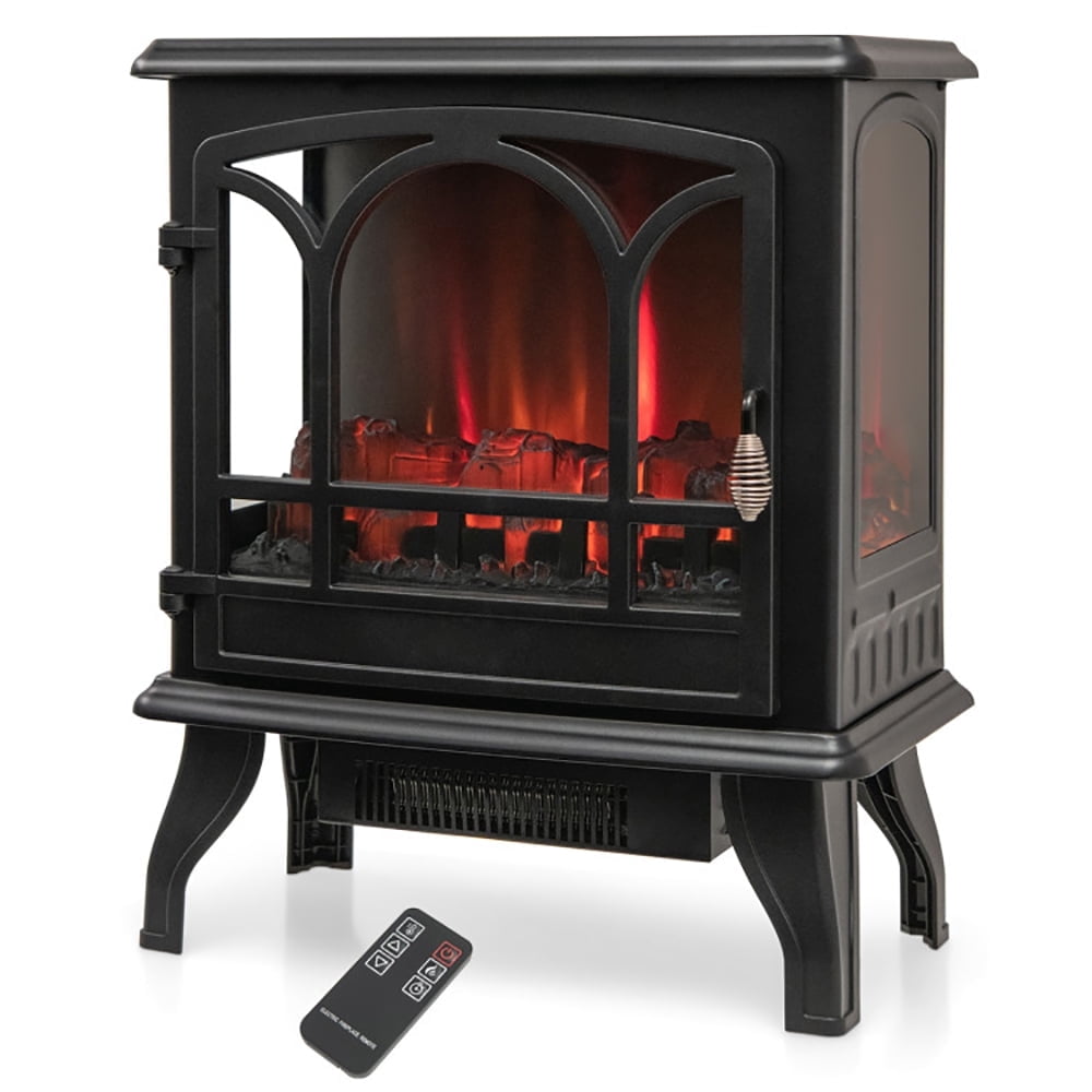 Barara King Fireplace Heater,  Indoor Fireplace, 1400W Electric Stove Heater with 3-Level Flame Effect and 3-Sided View-Black