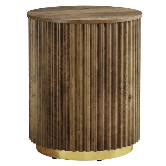 Barara King Fluted Round End Table with Compact Nightstand Design, Small Side Table for Bedroom, Living Room and Office Bedside Furniture Decor, Brown