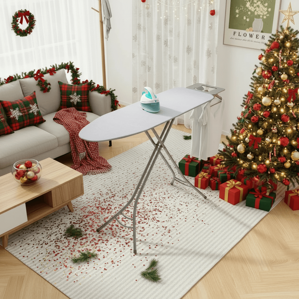 Barara King Foldable Ironing Board with Iron Rest and Adjustable Height-Gray