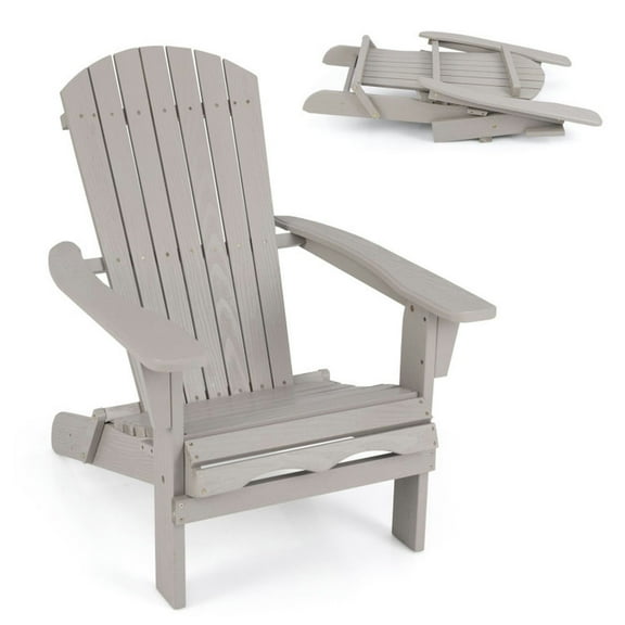 Barara King Folding Chair, Outdoor Lounge Chair,1 Piece Folding Adirondack Chair with High Backrest and Wide Armrests-Gray
