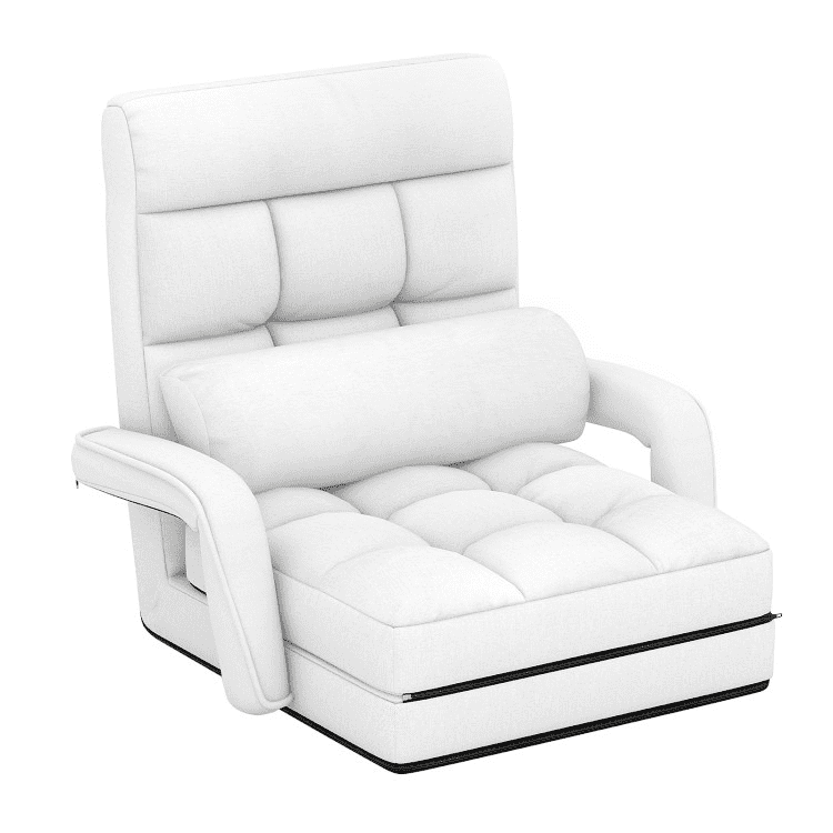 Barara King Folding Lazy Floor Chair with Armrests and Pillow, Recliner Chair Sofa with Adjustable Feature, Single Recliner for Bedroom, Living Room, Home Office, White