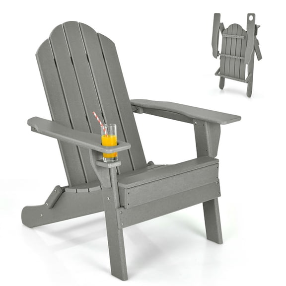 Barara King Folding Reclining Lounge Chair, Reclining Patio Chairs, Foldable Weather Resistant Patio Chair with Built-in Cup Holder-Gray