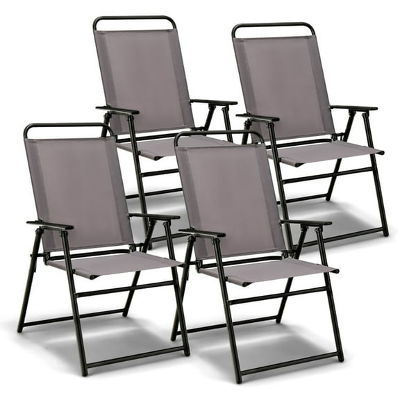 Barara King Folding Reclining Lounge Chair, Reclining Patio Chairs, Outdoor Folding Sling Chairs Set of 4 with Armrest and Backrest