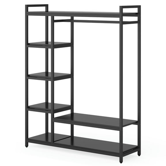 Barara King Freestanding Closet Organizer with 6 Shelves and Hanging Bar,Black