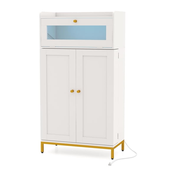 Barara King Freestanding Sideboard Buffet Cabinet with Clear Acrylic Door, Kitchen Storage Cabinet for Dining Room, Kicthen, Living Room, Restaurant, White