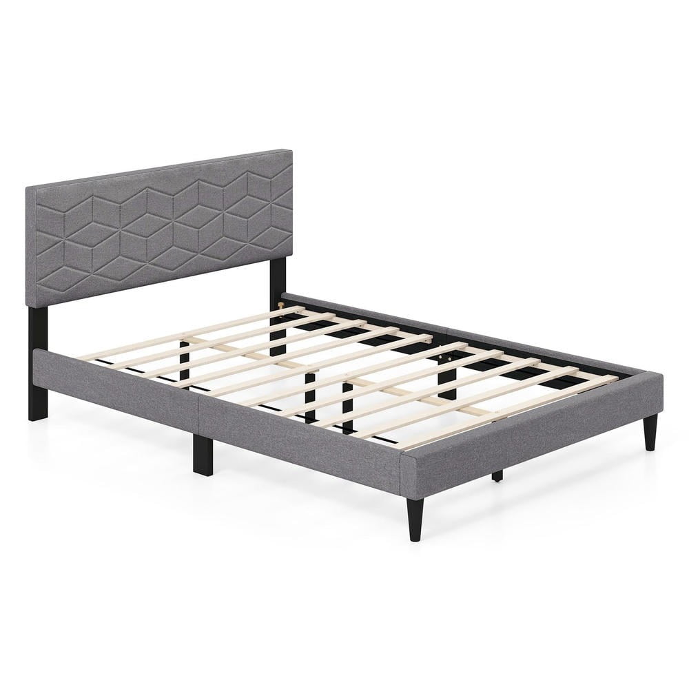 Barara King Full Size Bedroom Bed Frame with Linen Fabric Upholstered Headboard, Bed Platform Frame for Apartment, Bedroom, Gray