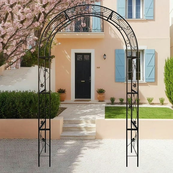 Barara King Garden Plants Arch Trellis,Metal Garden Arch with doors Garden Arbor Trellis Climbing Plants Support Arch Wedding Arch Black