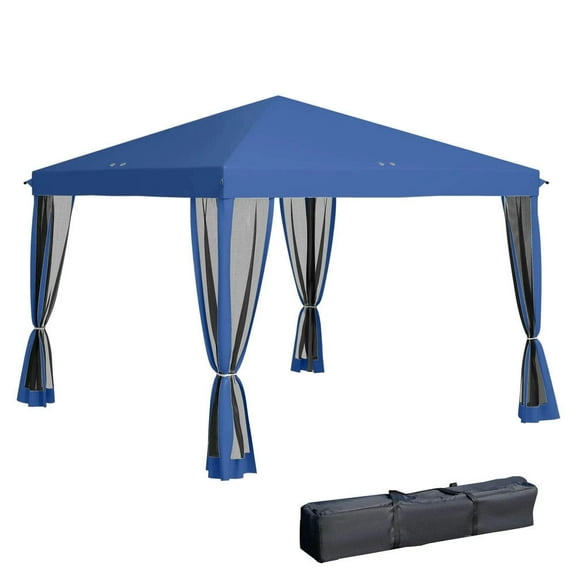 Barara King Gazebo, Outdoor Canopy Shelter,10' x 10' Pop Up Canopy Tent with Netting,Screen House Room with Carry Bag, Blue